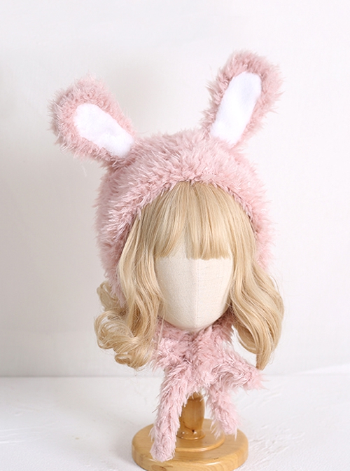 Winter Soft Warm Pure Color Cute Furry Rabbit Ear Sweet Lolita Hat