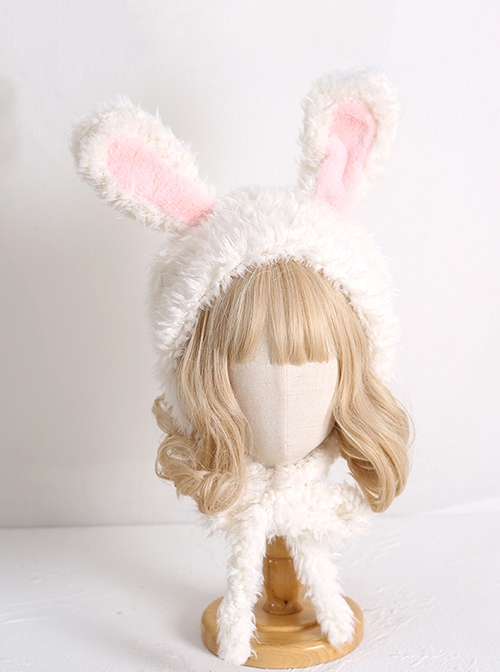 Winter Soft Warm Pure Color Cute Furry Rabbit Ear Sweet Lolita Hat