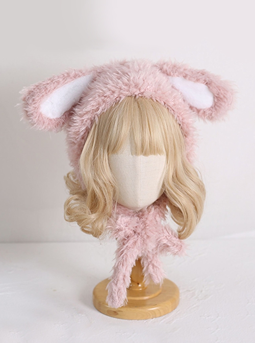 Winter Soft Warm Pure Color Cute Furry Rabbit Ear Sweet Lolita Hat