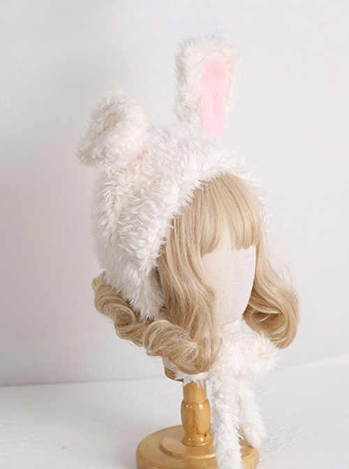 Winter Soft Warm Pure Color Cute Furry Rabbit Ear Sweet Lolita Hat
