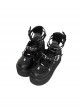Black Matte Lace-Up Hollow PU Metal Buckle Round Toe Cool Girl Punk Lolita Shoes