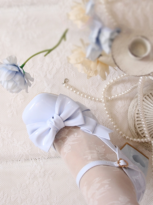 Sweet Elegant Pure Color Square Toe Bowknot Decorated Chunky Heel Hollow Love Sweet Lolita Shoes