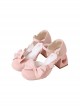 Pink Sweet Elegant Square Toe Hollow Love Chunky Heel Bowknot Decoration Sweet Lolita Shoes