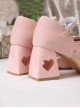 Pink Sweet Elegant Square Toe Hollow Love Chunky Heel Bowknot Decoration Sweet Lolita Shoes