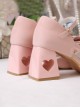 Pink Sweet Elegant Square Toe Hollow Love Chunky Heel Bowknot Decoration Sweet Lolita Shoes