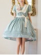 August Night Series Pure Color OP Sailor Collar Lace Cuff Classic Lolita Short Sleeve Dress Set