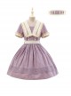 August Night Series Pure Color OP Sailor Collar Lace Cuff Classic Lolita Short Sleeve Dress Set