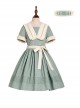 August Night Series Pure Color OP Sailor Collar Lace Cuff Classic Lolita Short Sleeve Dress Set