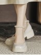 Retro Elegant College Style Daily Simple Square Toe Bead Chain Decorated Mary Jane Shoes Classic Lolita Shoes