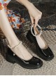 Retro Elegant College Style Daily Simple Square Toe Bead Chain Decorated Mary Jane Shoes Classic Lolita Shoes