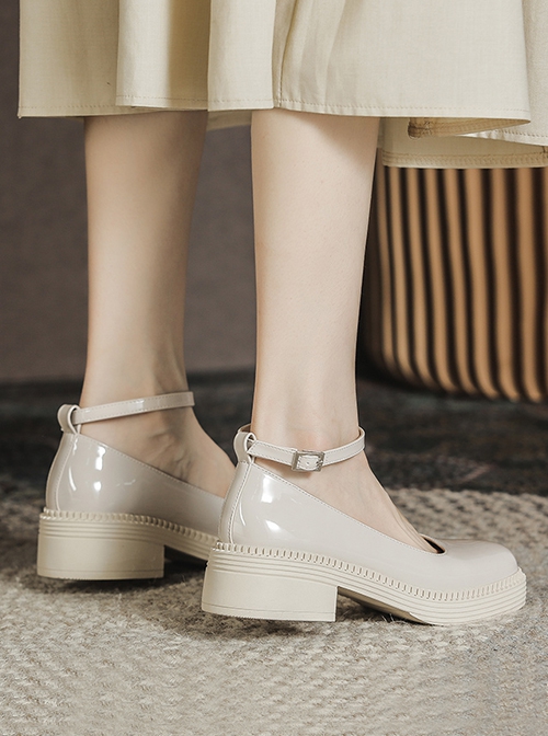 Retro Elegant College Style Daily Simple Square Toe Bead Chain Decorated Mary Jane Shoes Classic Lolita Shoes