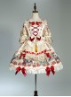 Printed Snow White Apron Series OP Printed Hem Lantern Puff Sleeve Sweet Lolita Short Sleeve Dress Set