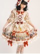 Printed Snow White Apron Series OP Printed Hem Lantern Puff Sleeve Sweet Lolita Short Sleeve Dress Set