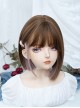 Cute Girl Light Brown Mixed Color Pink Hanging Ear Dyed Qi Bangs Short Straight Hair Sweet Lolita Wig