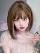 Cute Girl Light Brown Mixed Color Pink Hanging Ear Dyed Qi Bangs Short Straight Hair Sweet Lolita Wig