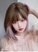 Cute Girl Light Brown Mixed Color Pink Hanging Ear Dyed Qi Bangs Short Straight Hair Sweet Lolita Wig