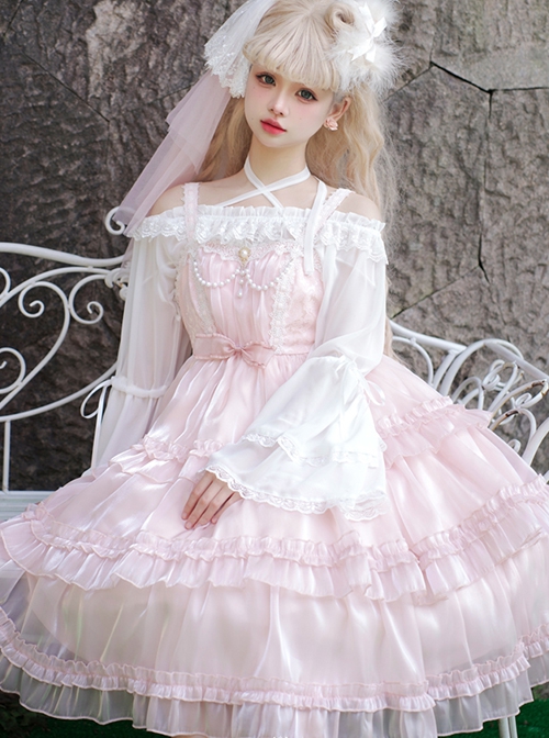 Star Yarn Love Song Series JSK Pure Color Three Stage Cake Hem Oversized Bowknot Trailing Classic Lolita Sleeveless Dress