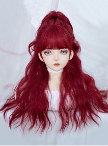 Sweet Cool Girl Red Air Bangs Long Curly Hair Daily Natural Sweet Lolita Wig