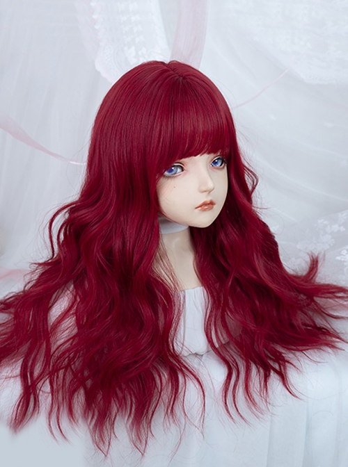 Sweet Cool Girl Red Air Bangs Long Curly Hair Daily Natural Sweet Lolita Wig