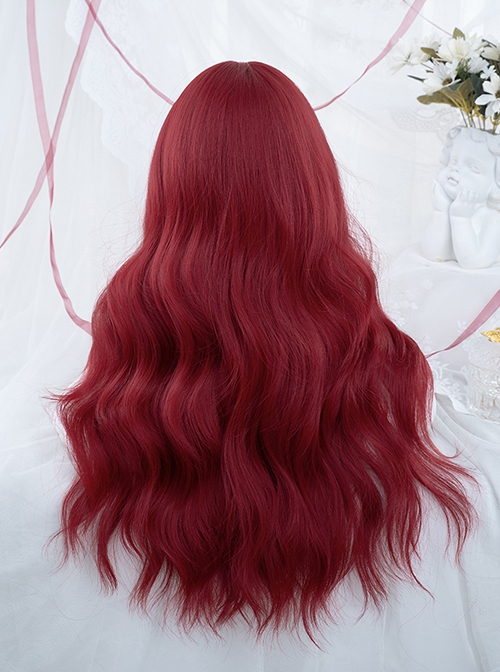 Sweet Cool Girl Red Air Bangs Long Curly Hair Daily Natural Sweet Lolita Wig