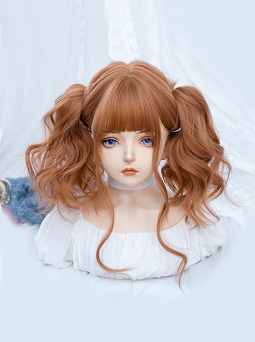 Light Brown Golden Daily Cute All-Match Long Curly Hair Round Face Air Bangs Sweet Lolita Wig