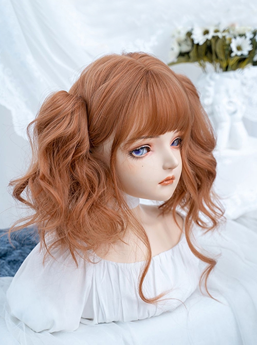 Light Brown Golden Daily Cute All-Match Long Curly Hair Round Face Air Bangs Sweet Lolita Wig