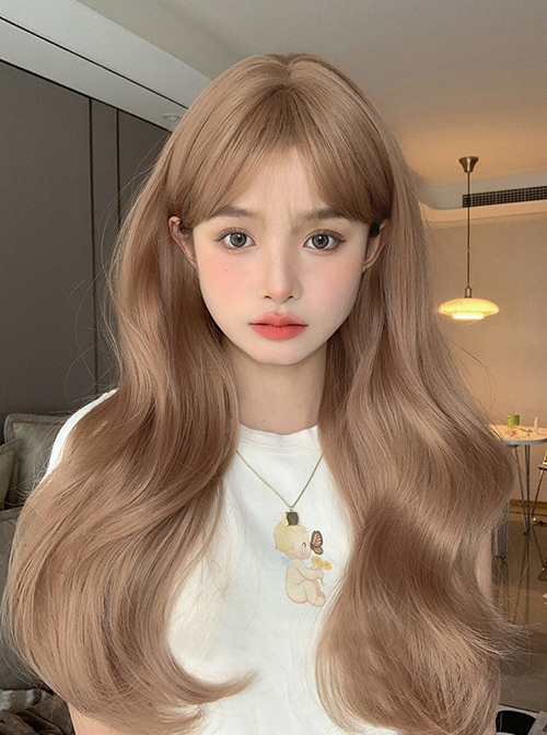 Light Brown Elegant Fashion Daily Natural Lazy Long Curly Hair Classic Lolita Wig