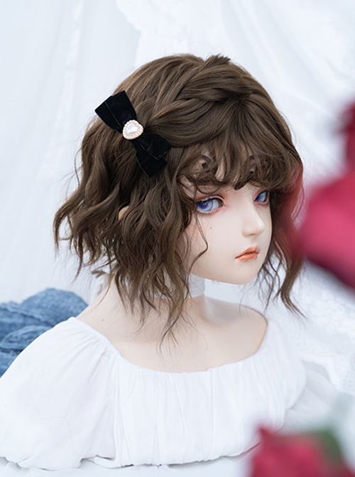 Summer Playful Cool Natural Daily Brown Lazy Long Curly Bangs Water Ripple Short Curly Hair Sweet Lolita Wig