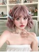 Cute Playful Girl Summer Lazy Long Curly Bangs Gray Pink Water Ripple Short Curly Hair Sweet Lolita Wig