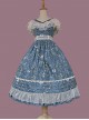 Flower And Grass Collection Series JSK Blue Floral Print Elegant Classic Lolita Sleeveless Dress Suit