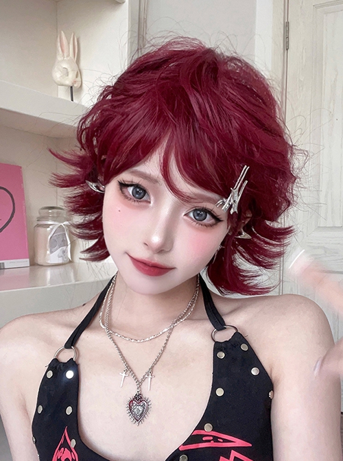 Sweet Cool Girl Red Atmosphere Sense Daily Short Curly Hair Sweet Lolita Wig