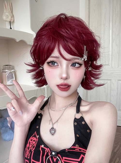 Sweet Cool Girl Red Atmosphere Sense Daily Short Curly Hair Sweet Lolita Wig