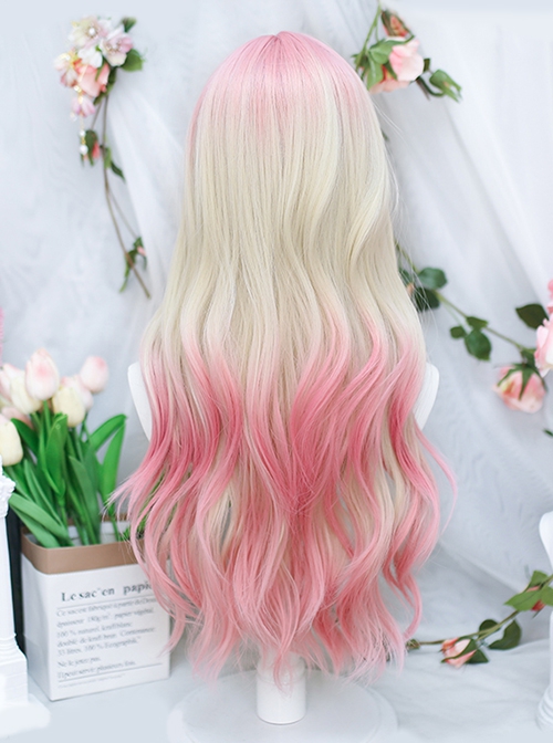 Spring Peach Series Soft Girl Pink Air Bangs Natural Long Curly Hair Sweet Lolita Wig