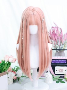 Love Poetry Series Pink Soft Matte Long Straight Hair Air Bangs Daily Sweet Lolita Wig