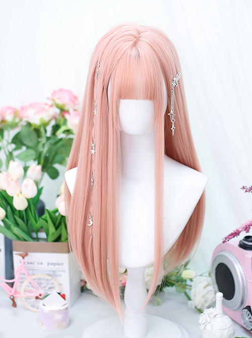 Love Poetry Series Pink Soft Matte Long Straight Hair Air Bangs Daily Sweet Lolita Wig