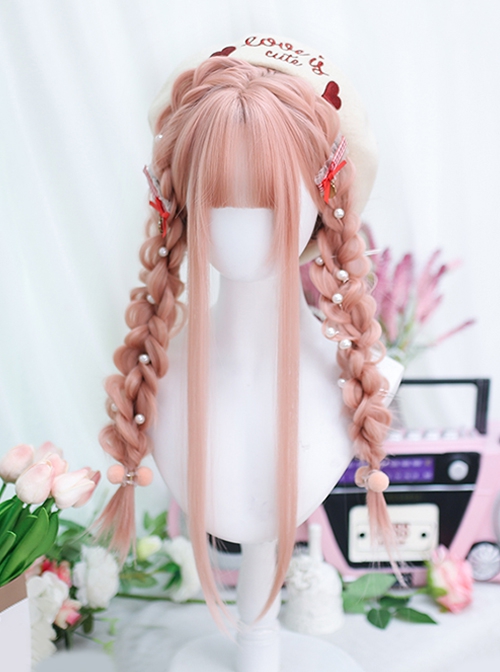 Love Poetry Series Pink Soft Matte Long Straight Hair Air Bangs Daily Sweet Lolita Wig