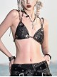 Escape From The Wilderness Series Black Denim Dragon Pattern Chain Decorate Design Punk Bikini Top