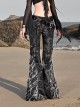 Escape From The Wilderness Series Black Denim Dragon Print Tassel Flared Pants Design Punk Pants