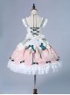 Cheese Strawberry Daily Series Pink Green Fresh Color Matching Irregular Hem Spring JSK Sweet Lolita Sleeveless Dress Set