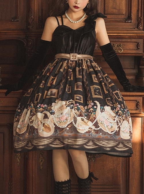 Ceylon Under The Moon Series Classical Oil Painting Style Printed Elegant JSK Classic Lolita Sleeveless Dress