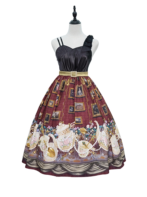 Ceylon Under The Moon Series Classical Oil Painting Style Printed Elegant JSK Classic Lolita Sleeveless Dress