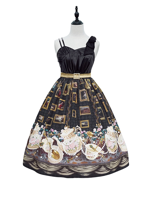 Ceylon Under The Moon Series Classical Oil Painting Style Printed Elegant JSK Classic Lolita Sleeveless Dress