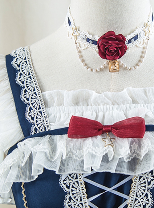 Weaving Star Snow White Series White Lace Multi-Layered Hem Design Red Bowknot Embellished Classic Lolita Sleeveless Dress