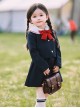 School Style Daily Fashion Spring Simple Black Vest Dress Lapel Long Sleeve Coat Design School Lolita  Kids Sleeveless Dress Set