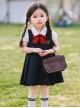 School Style Daily Fashion Spring Simple Black Vest Dress Lapel Long Sleeve Coat Design School Lolita  Kids Sleeveless Dress Set