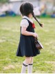 School Style Daily Fashion Spring Simple Black Vest Dress Lapel Long Sleeve Coat Design School Lolita  Kids Sleeveless Dress Set