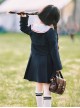 School Style Daily Fashion Spring Simple Black Vest Dress Lapel Long Sleeve Coat Design School Lolita  Kids Sleeveless Dress Set