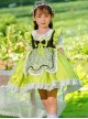 Summer Green Ruffle Hem Bowknot Decoration Floral Apron Sweet Lolita  Kids Short Sleeve Dress