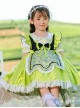 Summer Green Ruffle Hem Bowknot Decoration Floral Apron Sweet Lolita  Kids Short Sleeve Dress