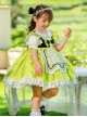 Summer Green Ruffle Hem Bowknot Decoration Floral Apron Sweet Lolita  Kids Short Sleeve Dress